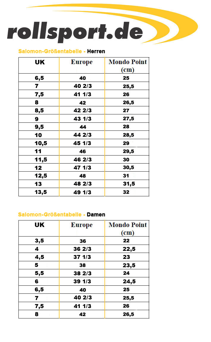 salomon size chart